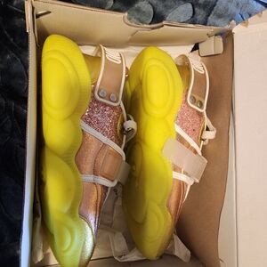 Moschino Pink Glitter Sneakers with Yellow Soles
